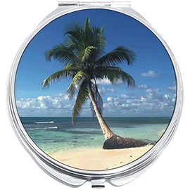 NewCharms Palm Tree Paradise Beach Compact with Mirrors - Perfect Pocket and Purse Size Folding Mirror for Applying Make Up Anywhere