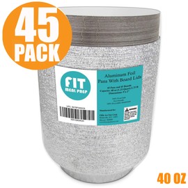 [45 Pack] Round 9 Inch Disposable Aluminum Foil Pan Take Out Food Containers with Flat Board Lids, Steam Table Baking Pans, 46 oz, 2.9 lb, 1.5 Quart