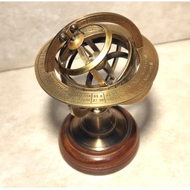 Karv Instruments Antique Brass 6" Decorative Armillary Sphere Globe Astrolabe Zodiac Engraved Celestial Globe Wooden Base