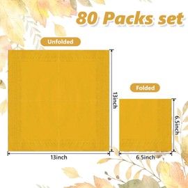 Whaline 80 Pack Thanksgiving Fall Paper Napkins 6.5 x 6.5 Inch Autumn Color Disposable Dinner Napkins Red Orange Yellow Green Luncheon Napkins Fall Harvest Party Supplies for Home Kitchen Restaurant