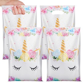 PintreeLand 30PCS Unicorn Party Favor Bags, Plastic Small Goodie Gift Candy Bags with Handle for Birthday Pink Theme Party