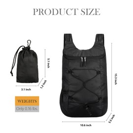 Emiyea Lightweight Foldable Hiking Backpack, Ultralight Waterproof Travel & Gym Bag for Women Men (Black)
