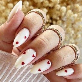 BABALAL Heart Press on Nails Almond Medium Fake Nails White Glue on Nails Acrylic Nails 24p False Nails Glossy Stick on Nails Stiletto Manicure Artificial Nails