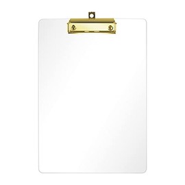 Moocci Thick Acrylic Clear Clipboards Cute Transparent Clipboard with Gold Strong Clip Hidden Hanging Hole for A4 Paper, Art Student, Drawing, Office, School, Warehouse, Classroom, Event, 1PC
