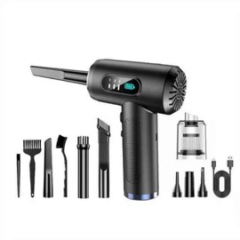 2-in-1 Compressed Air Duster – 100,000 RPM Blower and Vacuum, 3 Adjustable Speed, Electric Air Duster, Rechargeable and Portable for Cleaning Keyboards, PCs, and Electronics (Black)