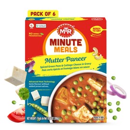 MTR - Minute Meals: Mutter Paneer - Spiced Green Peas & Cottage Cheese in Gravy - Tasty Indian Meal with No Added Preservatives - A Quick Meal Suitable for Vegetarians, Ready in Minutes! (Pack of 6)