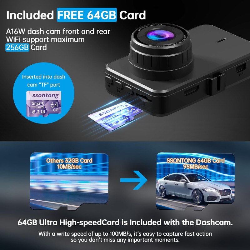 Dash Cam Front and Rear, Dashcam WiFi/APP Control Car Camera