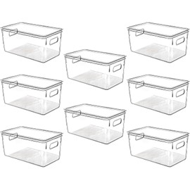 Clear Plastic Storage Bins with Lids, Perfect for Kitchen Organization or Pantry Organization and Storage, Stackable Fridge Organizer Bins, Storage Containers for Organizing, Cabinet Organizers