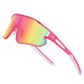 DUCO Kids Sunglasses Youth Baseball Sun Glasses Lightweight TR90 Frame UV400 Sports Cycling Shades for Boys Girls DK268 (Pink Frame White Temple Colorful Lens)