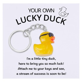 Lucky Duck Keychain, Cute Yellow Resin Duck with Sunglasses, Positive Gift for Friends Family Duck Lovers, Good Luck Key Ring for Mother’s Day, Graduation, New Job, Exam Success