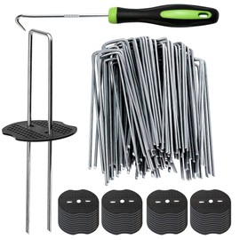 Bakulyor 200Pcs Landscape Staples + 200Pcs Gasket, 6 Inch Garden Stakes Staples 11 Gauge U Shaped Galvanized Lawn Landscape Pins, Heavy Duty Yard Ground Pin for Weed Barrier Sod Fabric Decorations