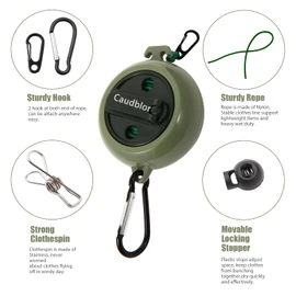 Caudblor Portable Camping Clothesline Cord,Retractable Travel Clothes line, Laundry Drying Rope for Hotel Trip, Cruise, Outdoor, with 12Pcs Stoppers, Windproof Clothespins