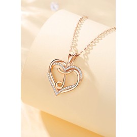INFUSEU J Initial Necklace for Women Lady, Heart Letter Cubic Zirconia CZ Jewelry Romantic Birthday Gifts for Wife Mom Girlfriend, 20 Inch Chain