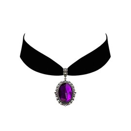 Victorian Vault Gothic Steampunk Victorian Pendant Jewelry on Black Velvet Choker (Purple)