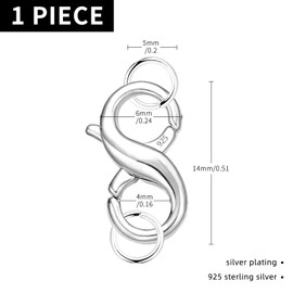 Lobster Clasps,Double Opening 5 * 14mm 925 Silver Necklace Clasps,Bracelet Clasps Connector,for DIY Jewelry Repair/Making Multi Fastener,Jewellery Clasps,Sterling Silver Clasps (Sterling Silver)