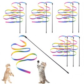 HUSHRICH 10Pcs Cat Wand Toy Set, Cat Toys for Indoor Cats Kitten - Catt Interactive Rainbow Wand Toy 60cm Reusable Kitten Ribbon 30cm Interactive Cats Teaser for Catt Training Playing