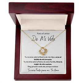 Leo's Print Shop Regalo Para Esposa El Amor De Mi Vida Mujer Joya Collar Mensaje Personalizado Madre Joyería Mamá, Aniversario Esposo 18K Yellow Gold Finish / Luxury Box