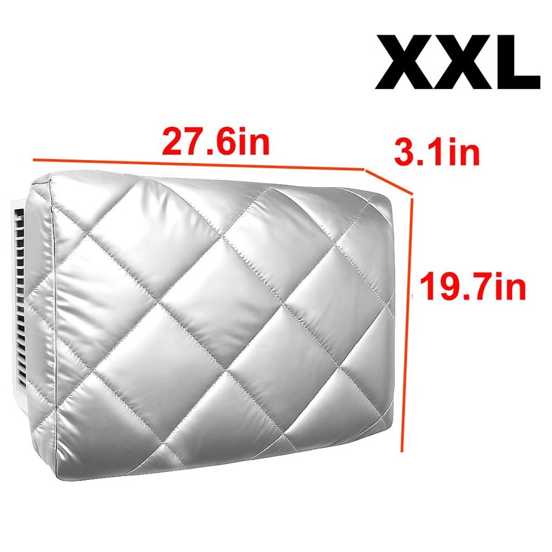 Indoor Window Air Conditioner Cover, Silver, Quilted Insulated Waterproof, Double-Layer