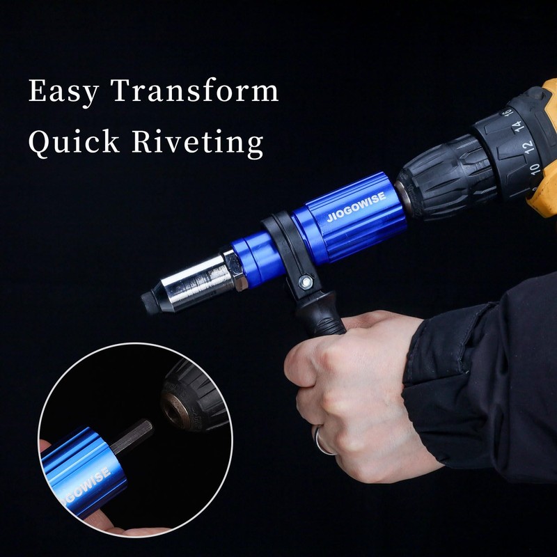 JIOGOWISE Professional Rivet Gun Adapter Kit,Electric Power Drill Rivet Attachment,Easy