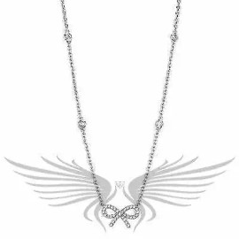 Anka Ribbon AAA Cubic Zircon CZ Accented Rhodium Plated Pendant With 16" Chain 3W409