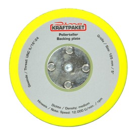 Dino Kraftpaket 640259 125 mm Backing Plate 5/16-24 with Velcro - Polishing Pad for 600W-8mm, 650W-9mm Eccentric Buffers, Yellow