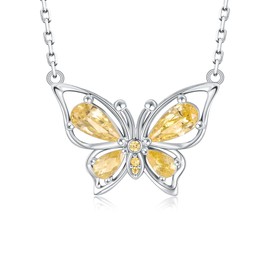 JIZIHAIYI 925-Sterling-Silver Birthstone Butterfly Necklace for Women - Graceful Hollow Butterfly Pendant with 12-Month Birthstones, a Heartfelt Gift for Her on Anniversaries. (November)