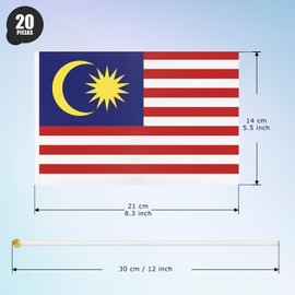 ASUNO 20 Stück Flagge Mini Hand Hold Fahne 14 × 21 CM Mini Malaysia Malaysisch Stockfahne Polyester für Fußballclub Party Dekorationen Internationale Festveranstaltungen drinnen und draußen