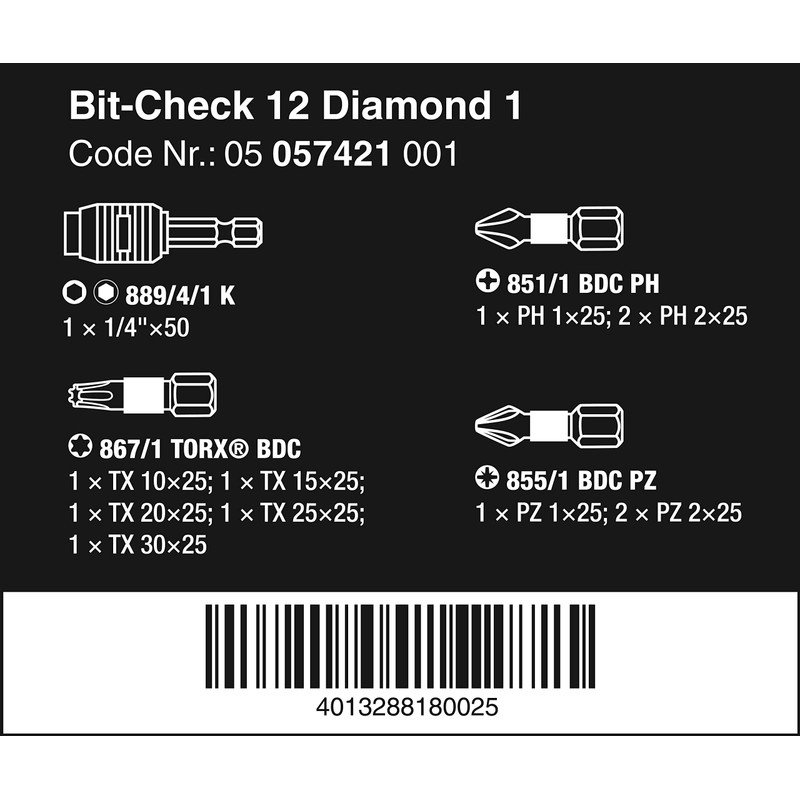 Wera 05057421001 Bit-Check"Diamond 1" (12 Piece)