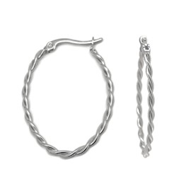 Stainless Steel Twisted Wire Hoop Earrings for Women Oval Shape Medium Size Click Top, Medium, Stainless Steel, No Gemstone