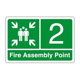 Fire assembly point "2" - safety sign - 1.2mm Rigid plastic for indoor/outdoor usage (400mm x 300mm) Viewing Distance within 14m.