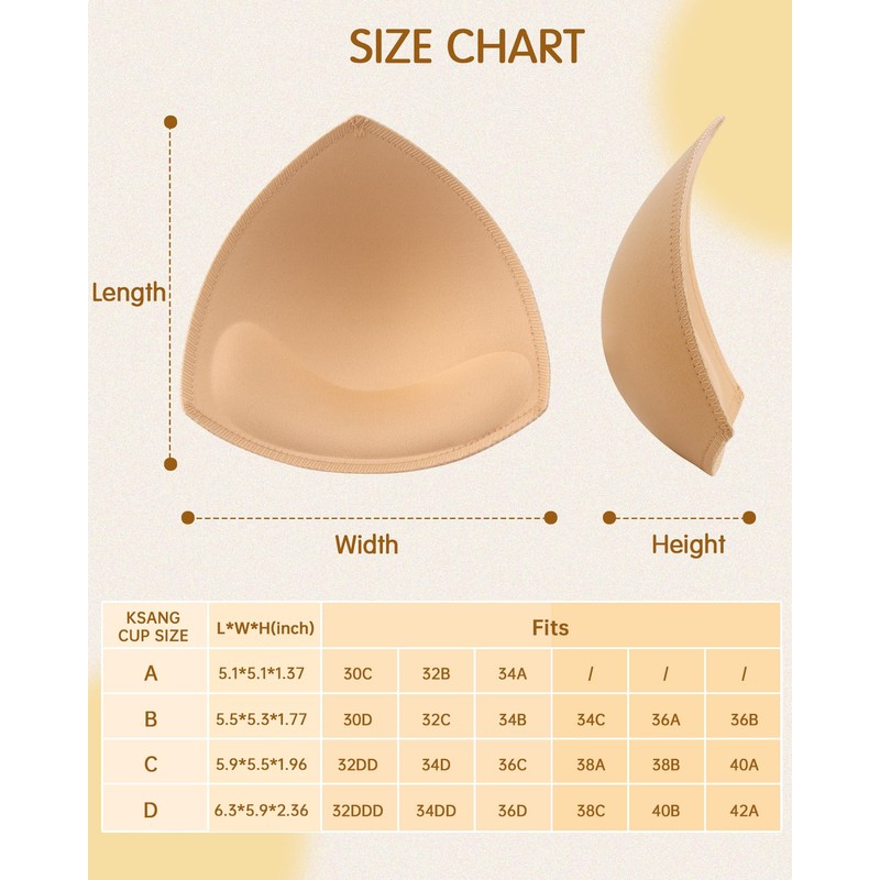 KSang Bra Pads Inserts 4 Pairs - Sewn Edges Breast