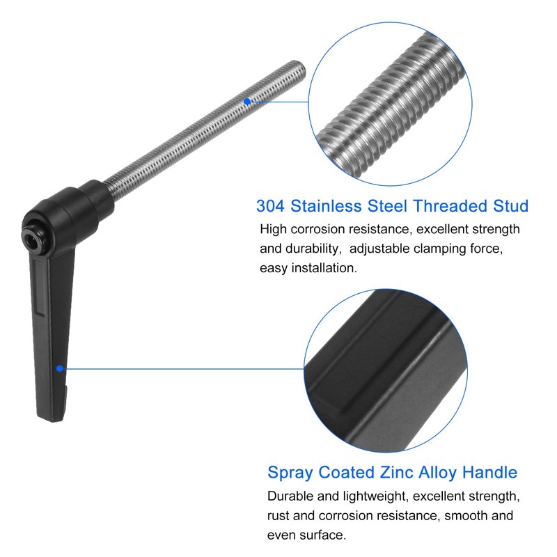 sourcing map 2pcs Clamping Lever Handles, M8 x 80mm 304