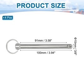 sourcing map Quick Release Pin, Dia 3/8"(10mm) Usable Length 3.58"(91mm) Total Length 5.31"(135mm) Bimini Top Pin Marine Hardware Carbon Steel for Boat Accessories, Pack of 4