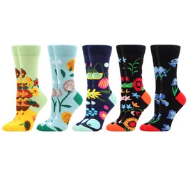 WeciBor 5 Pairs of Funny Colourful Women's Socks Funny Motif Crazy Multicoloured Cotton Socks, Red/Green/Orange/Blue Multicoloured Fruit-5M