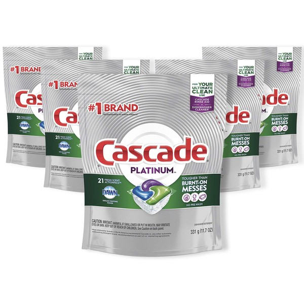 Cascade Platinum Actionpacs Dishwasher Detergent, Fresh Scent, 105 Count, Tub Refill Bags