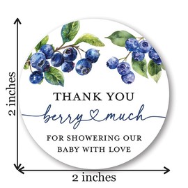 Blueberry Baby Shower Thank You Favor Stickers, 2 Inch Round, 40 Labels