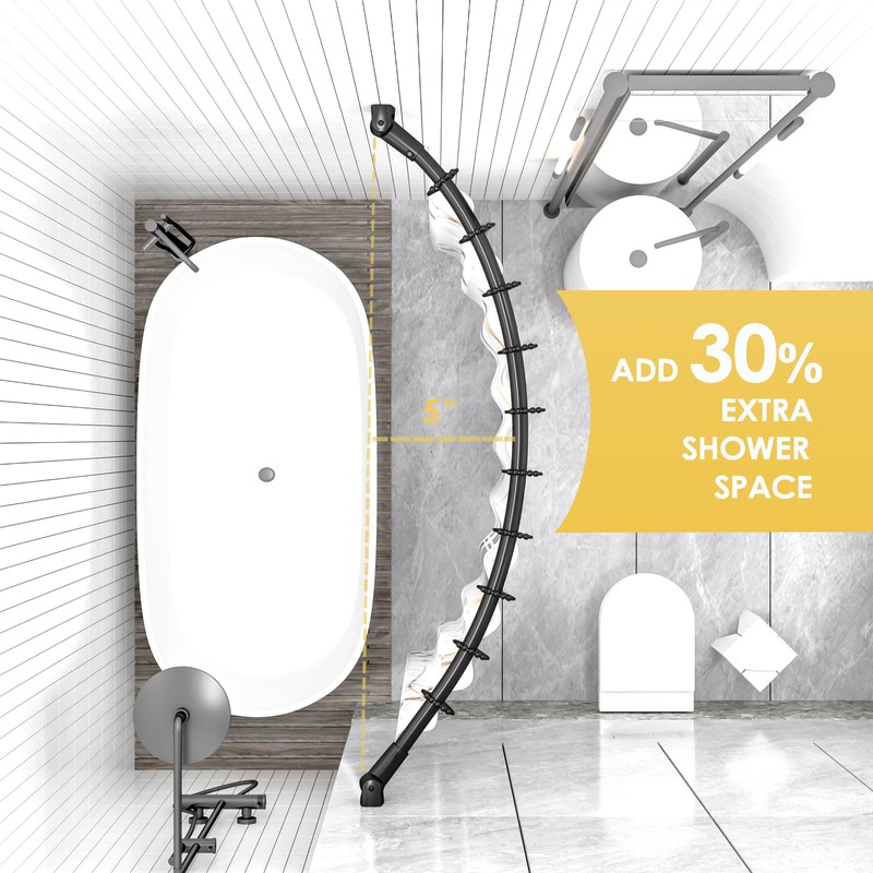 Chrsouly Curved Shower Curtain Rod, Heavy Duty, Adjustable 30-45 inch
