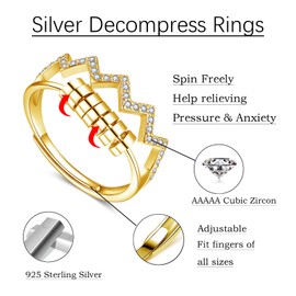 Glintara Silver Anxiety Ring for Women, 925 Sterling Silver Anxiety Ring with Beads, Open Adjustable Cross Anti-Stress Ring, Infinity Waves Spinner Fidget Ring, Unisex Mood Ring Against Stress,