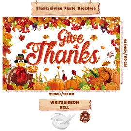Thanksgiving Decorations Give Thanks Turkey Banner for Fall Thanksgiving Party Decorations Supplies, 71x43inch