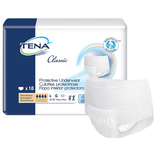 TENA Classic Protective Underwear, Incontinence, Disposable, Moderate Absorbency, Large, 18 Count