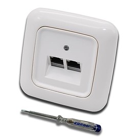 Busch Jäger, Rutenbeck Flush-Mounted Network Socket Ethernet 10 Gigabit/S (10GbE) CAT6A 6A - 2x RJ45 Connection in ReflexSi Alpine White Frame and UAE Cover Including EBROM Phase Tester for Mounting