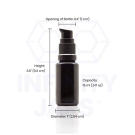 Infinity Jars Ultraviolet Glass Push Pump Bottle 15 Ml (.5 fl oz) Refillable Containers for Lotion Homemade Cosmetics Make-up Skin Care Cream, Lotion, Shampoo, Conditioner Dispenser Bottles 10-Pack