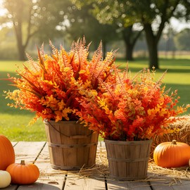 Maysing 22 Bundles Artificial Fall Flowers for Outdoor Decoration, 9 Styles Fake Plants Decorations with Persian Leaves, Lavender, Eucalyptus, Maple Leaves for Window Box Patio Fireplace Autumn Decor