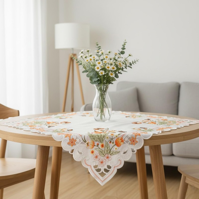Quinnyshop Orange Tulips and Butterflies Embroidery Table runner 34-inch-by-34-inch/ 85