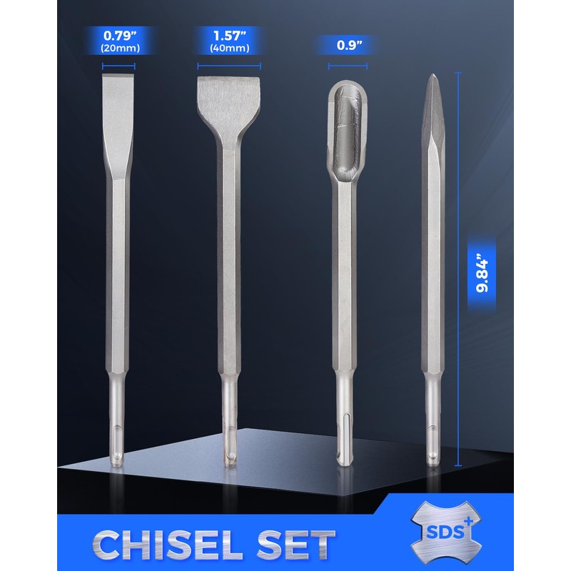 COMOWARE Rotary Hammer Drill Bits Set & Chisels- SDS Plus