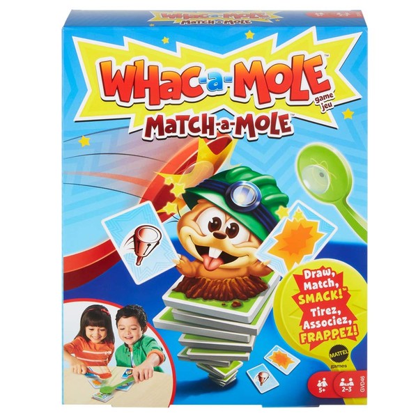 Mattel Games WHAC-A-MOLE Match-A-MOLE Kids Card Matching Game with Mole Smackers for 2 to 3 Players 5 Year Old & Up