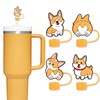Whaline 4Pcs Corgi Straw Cover Cap Cute Dog Reusable Silicone