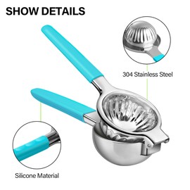Vakoo Lemon Squeezer - Thick Quality, X-Large, Heavy Duty, Strong Solid Metal Stainless Steel, Max Extraction, Durable, Ease of use and Cleaning, Blue