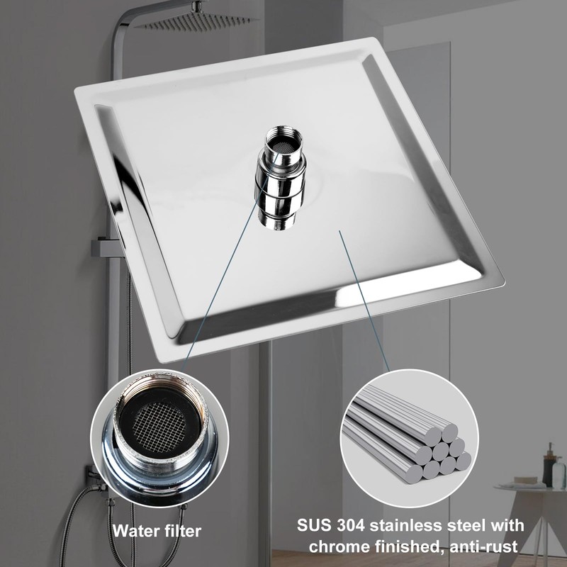 ILIKEPOW Rain Shower Head 8 inch Square Large Rainfall Overhead