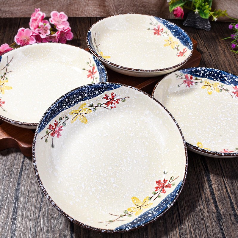 Swlthwen 4 Pcs Japanese Ceramic Dinner Plates, Household Tableware Plates